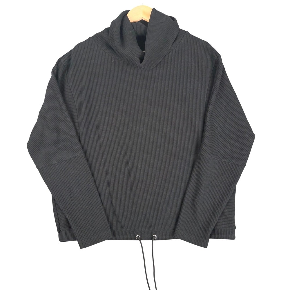 Varley Black Charles Ribbed Cowl Neck Pullover Drawstring Hem Sweatshirt Large